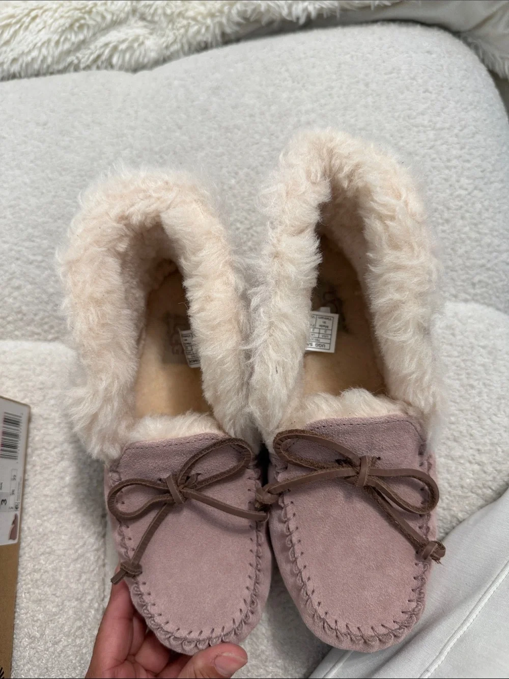 UGG Kids Pink Suede Faux-Fur Moccasin Slippers